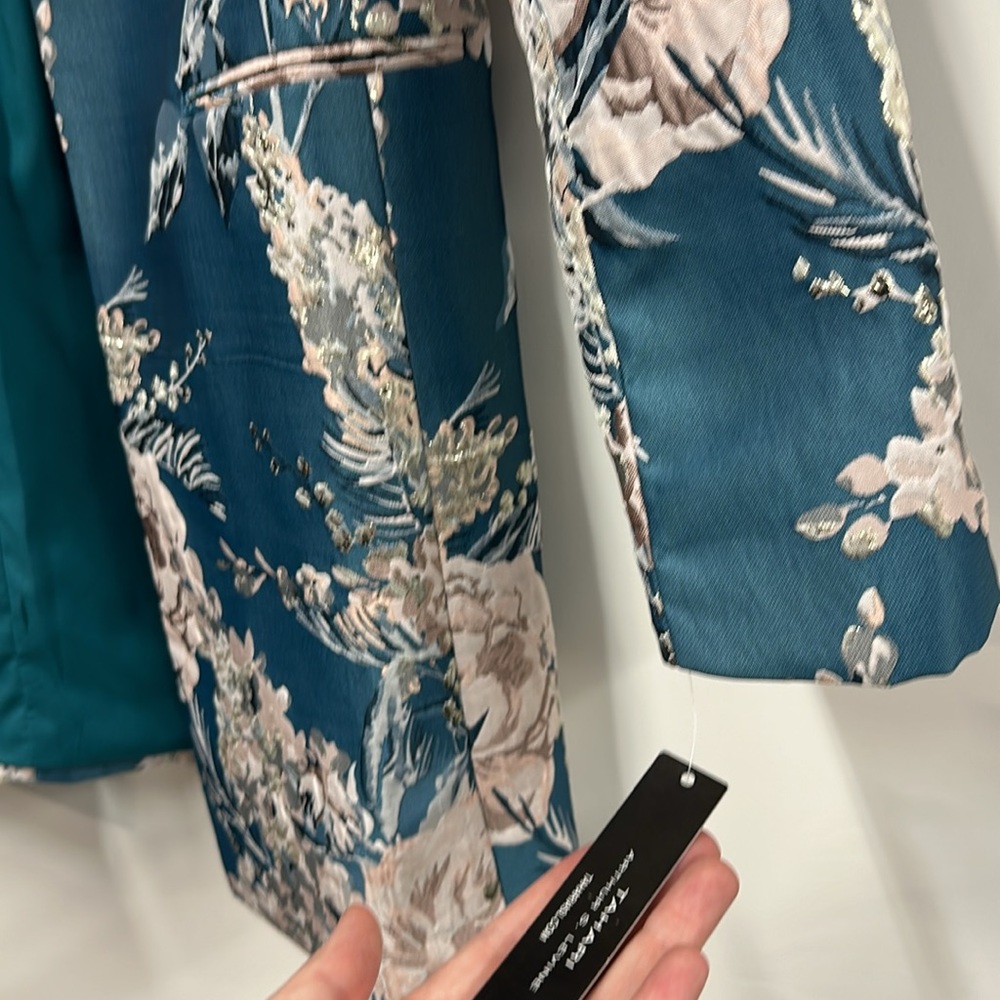 Tahari ASL Women's Floral-Jacquard Topper Jacket - Teal Pink jacket NEW 8 - Picture 5 of 10